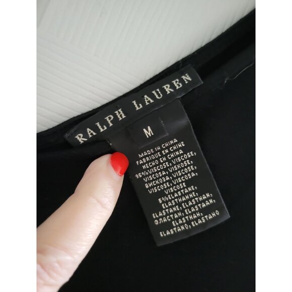 Ralph Lauren Black Label Double Black V Neck Midi dress size Medium Quiet Luxury - Picture 3 of 7